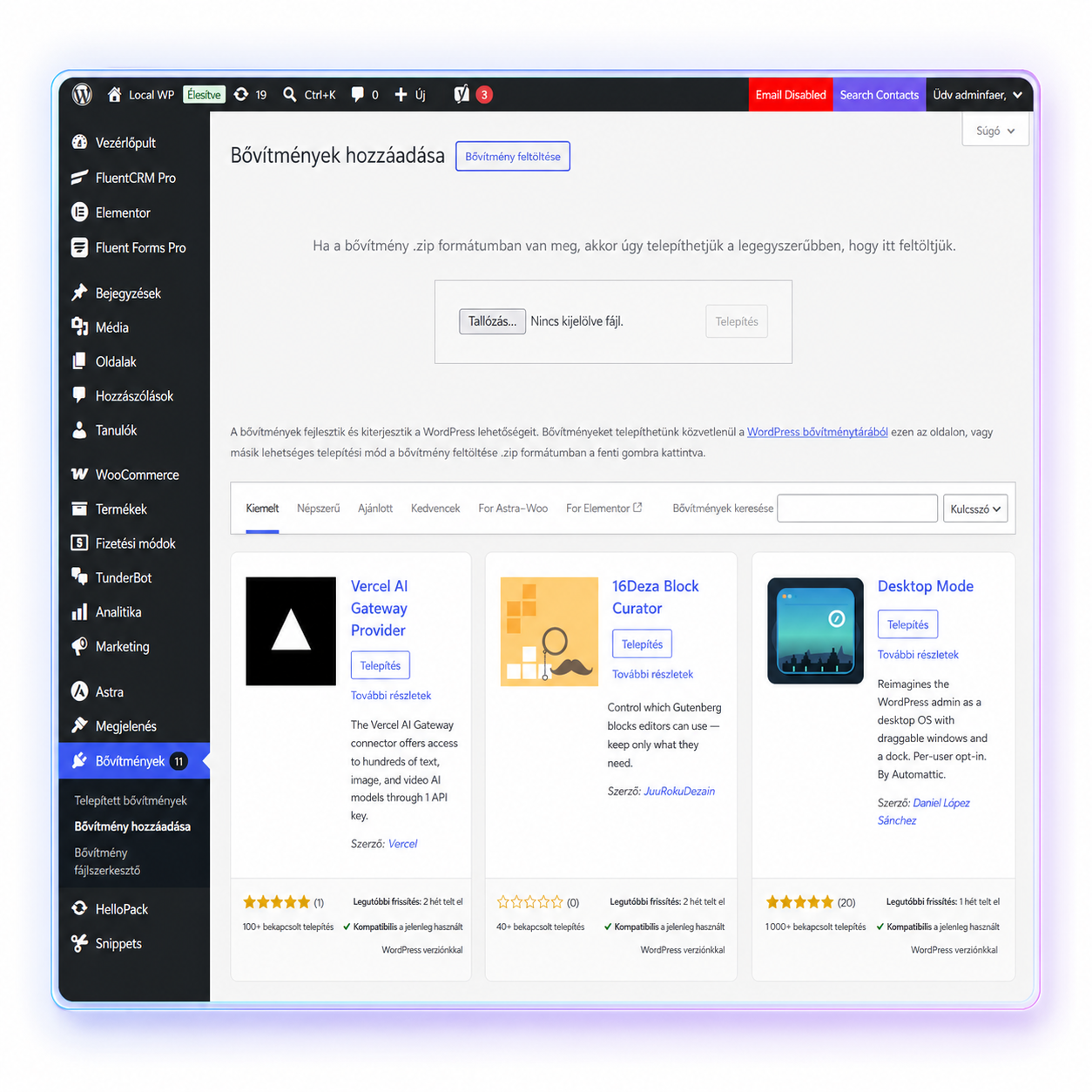 WordPress bővítmények hozzáadása képernyő bővítmény feltöltése gombbal